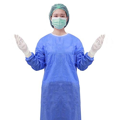 LyncMed Disposable Surgical Gowns, Non woven 43gsm, Splash Resistant, Latex Free, Blue, Pack of 10 (Medium)