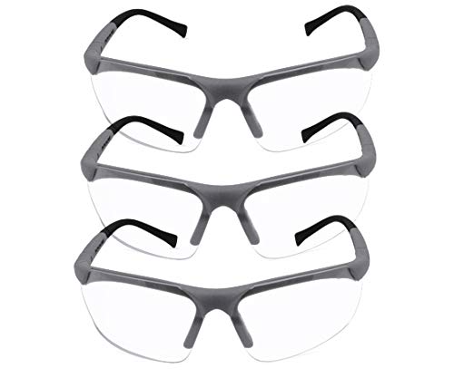 Ruddman Supplies - Clear Safety Glasses - Scratch Resistant Lenses - 99.9% UV Protection - Fully Adjustable Temples - 3 Pack
