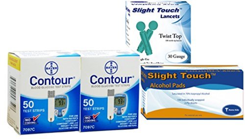 Bayer Contour Test Strips 100 Count, 100 30g Lancets, 100 Alcohol Prep Pads