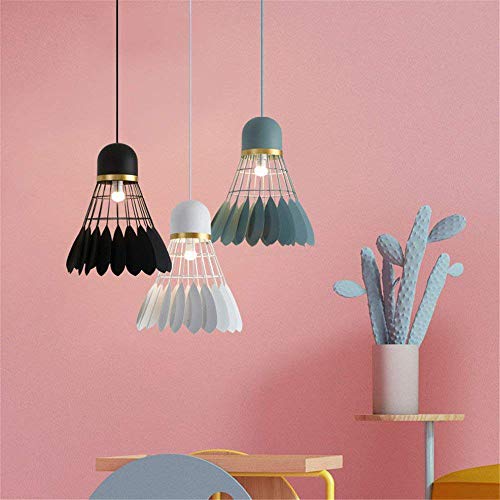 Wapipey Modern Simple Metal Iron Pendant Hanging Light Shuttlecock Creative Badminton Chandelier Light Art Decoration Black White Gray Drawing Living Room Droplight E27 (Color : Green) - Thumbnail 5