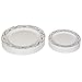 Alpha & Sigma Premium 50 Pack White with Silver Scroll Plastic Plates - Includes 25 Dinner Plates and 25 Salad Plates