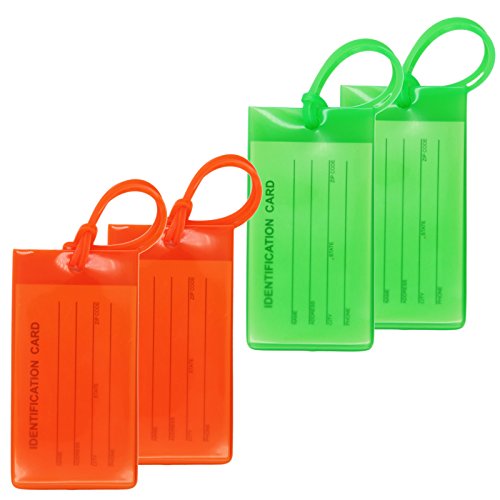 4 Packs Colorful Flexible Travel Luggage Tags for Baggage Bags/Suitcases - Name ID Labels Set for Travel - 2Green+2Orange