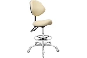 Nazalus Saddle Stool Chair with Back Support Footrest, Heavy-Duty(350LBS), Hydraulic Rolling Swivel Adjustable Stool Chair for Salon Spa Beauty Massage Dental Clinic Home Office Use(Beige)