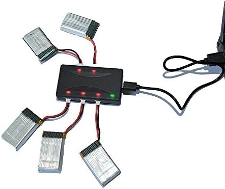 5Pcs 750mAh 20C battery with 6-Port Quick Charger for Syma X5 X5C X5A X5SW X5C-1 X5SC-1 &amp; UDI U45 U42 U42W RC quadcopter, Overcharge protection and Faster Charging Speed
