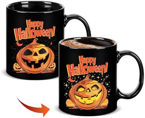 Halloween Magic Pumpkin Mug, 11oz Heat Colour Changing Cup Ceramic, Cute Halloween Gifts for Kids Adults