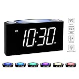 Rocam Digital Alarm Clock for Bedrooms - Large 6.5" LED Display with Dimmer, Snooze, 7 Color Night Light, Easy to Set, USB Chargers, Battery Backup, 12/24 Hours for Heavy Sleepers, Kids, Desk, Elderly