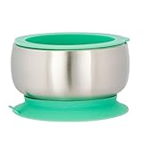 Avanchy Baby Feeding Stainless Steel Spill Proof Stay Put Suction Bowl + Air Tight Lid - Great Baby Gift Set (Green)