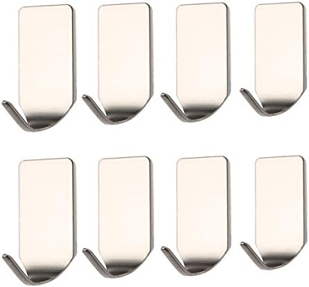 8 Pcs 3M Self Adhesive Wall Hooks Towel Hooks, Brushed Stainless Steel Bathroom Kitchen Robe Hook (Silver, Ropin)