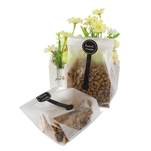 cnomg 200 pcs Translucent Plastic Bags with 200 pcs Hand Made Stickers for Cookie,Cake,Chocolate,Candy,Snack Wrapping Good for Bakery Party