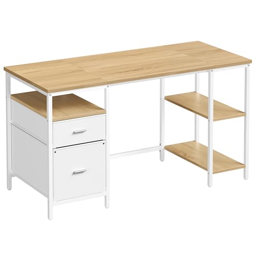 VASAGLE Computertisch, mit 3 Ablagen, 2 Schubladen, 140 x 60 x 76 cm