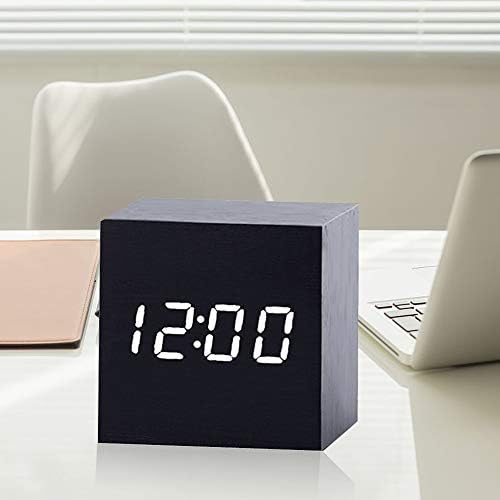 dingshilidianziyouxiang Digital Clock, Wooden Electronic LED with Time Display with Day/Date/Temperature and Humidity USB Powered for Home, Office, Kids,Bedroom,Student Alarm Clock (Black)