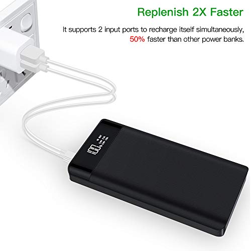 Portable Charger 24000mAh High Capacity Phone Charger Battery 2.4A Output Port, 2A Input Port, 2 Quick Charging Ports Compatible Smart Phones, Tablets Other Devices-Black