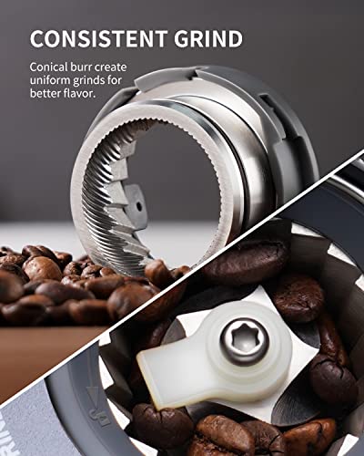 SHARDOR Stainless Steel Electric Cone Grinder, 51 Levels of Fine Grinding, 3-in-1 Coffee Grinder, Updated with Powder Holder, Coffee Grinder, Cone Grinder, LCD Screen and Large Capacity