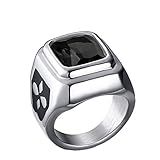 HIJONES Unisex Jewelry Stainless Steel Square Bezel Set Cubic Zirconia Ring, Black Stone Size 5