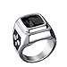 HIJONES Unisex Jewelry Stainless Steel Square Bezel Set Cubic Zirconia Ring, Black Stone Size 5