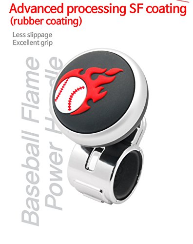 BaseBall Flame Logo Car Steering Wheel Power Handle Spinner Suicide Accessory Knob Non-slip Pad (Baseball Logo)