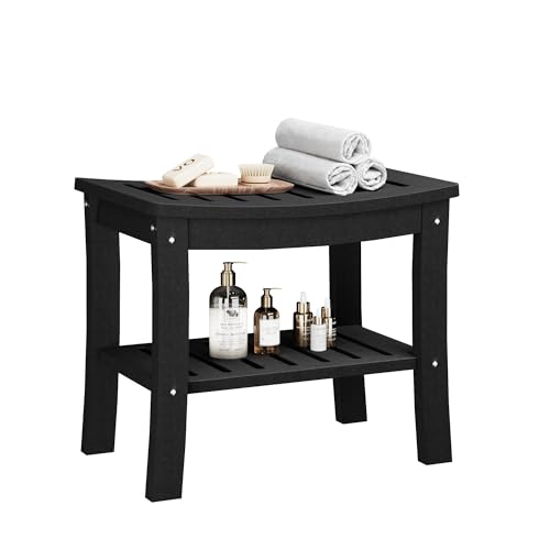 Garvee HDPE Shower Bench with Storage Shelf - 330 LBS Bathroom Stool | ADA Compliant Non-Slip Surface | Indoor/Outdoor -Resistant Seat