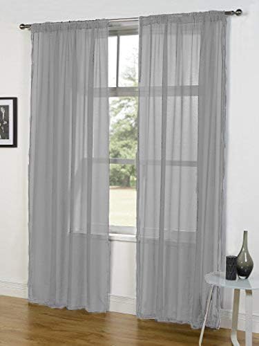 John Aird Lucy Voile Curtains - Slot Top - Pair - 2x Voile Panels (Silver, 58" Wide x 81" Drop)