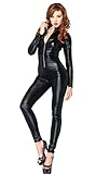 Leg Avenue Costumes Wet Look Zipper Front Cat Suit, Black, X-Large