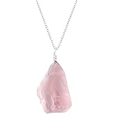 QNAVIC Raw Natural Gemstone Danity Pendant Necklace for Women, Handmade Crystal Birthstone Jewelry 18" Silver Plated Chain Boho Chakra Healing Stone Birthday Christmas Gift for Her