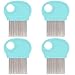 4 Pack Lice Combs, Nit Remover with Metal Teeth and Magnifier Tool for Hair and Head (Turquoise Blue)