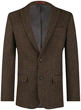 Harris Tweed Mens Green Barleycorn Regular Fit 100% Wool Notch Lapel Tweed Jacket