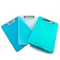 3PC Letter Size Plastic Storage Clipboard Clear Blue Cyan with Built-in Pen Holder