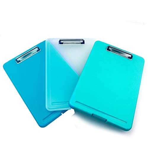 3PC Letter Size Plastic Storage Clipboard Clear Blue Cyan with Built-in Pen Holder (Set) - Thumbnail 4