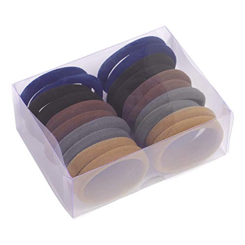 Thick Hair Ties, BETITETO 20 Pieces Seamless Ponytail Holders Scrunchies Women Cotton Stretch Hair Elastics for Thick Heavy or Curly Hair (Multicolor - Dark Color)