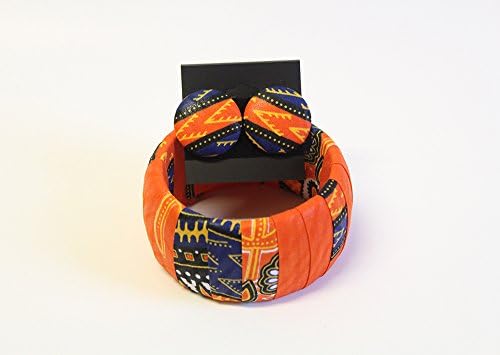 Orange Dashiki Jewelry Set African Jewelry Set Dashiki Bangle Dashiki Bracelet Dashiki Dress Afrocentric Jewelry West African Jewelry African Stud Earrings Button Covered earrings Ankara Jewelry