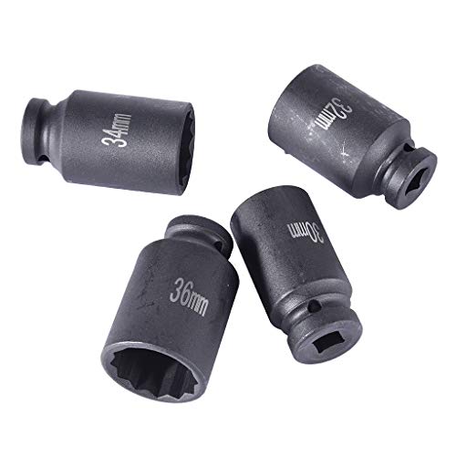 Eoeth Deep Shaft Nut Sleeve,4Pc 1/2'' Dr Deep Spindle Axle Nut Socket Set 12Point Metric 30mm 32mm 34mm 36mm(Shipped by US) 3-5 Days of Arrival
