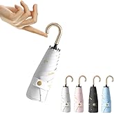 Travebo Mini Travel Folding Umbrella With Hook-Shaped Handle-Small Parasol With Golden Butterflies&Stars Pattern,UPF 50+,Sun Rain,Compact Lightweight Portable for Women Girls,Fits Backpack Purse Car