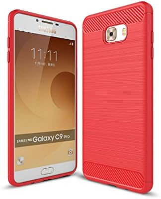 Slim Soft Samsung Galaxy C9 Pro Case [Armor Protect] [Drop Protection] Silicone &amp; Carbon Fiber Hybrid Design Cover for Samsung Galaxy C9 Pro Red