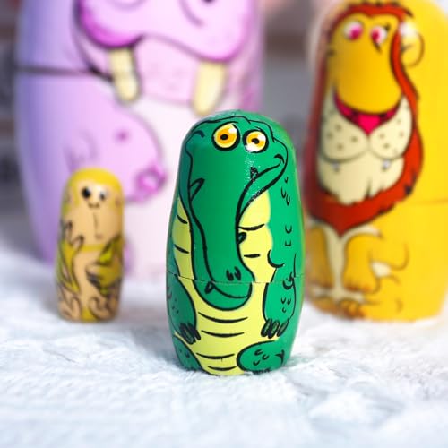 POPLAY 6PCS Russian Nesting Dolls, Matryoshka Doll Stacking Dolls Wooden Animal Nesting Dolls Handmade Toys for Kids Birthday Home Decor