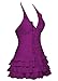 COCOPEAR Women's Cover Up One Piece Swimsuits V-Neck Push Up Skirted Swimdress DarkMagenta L/6-8