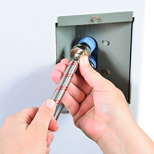 Washing Machine Hose, 6 FT Stainless Steel Burst Proof (2 Pack) Red and Blue Striped Water Connection Inlet Supply Lines - Lead Free - Thumbnail 4