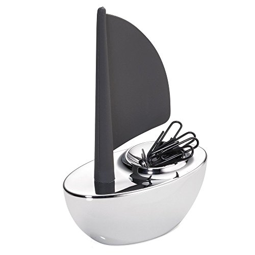 TROIKA FRESH BREEZE – GAM14/CH – Paper clip holder and paper clip holder – grey silicone sail with integrated ballpoint pen – magnet for paper clips – incl. 5 paper clips – TROIKA-original