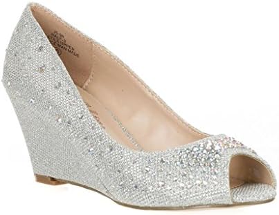 Bridal Wedding Party Glitter Rhinestone Peep Toe Wedge Pump HALF-3