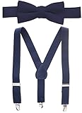 Hold’Em Suspender and Bow Tie Set for Kids, Boys, and Baby - Proudly Made in USA - Extra Sturdy Polished Silver Metal Clips, Pre tied Bow Tie-Navy22