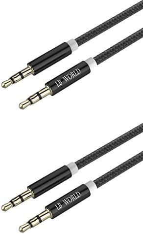 Aux Cable (2 PACKS 3.3ft) LB World Audio Cable 3.5mm to 3.5mm aux cable for car, iPhone in car Male to Male Gold plated Aux to Aux cable braided Tangle free Universal Auxiliary cable for car (Black)