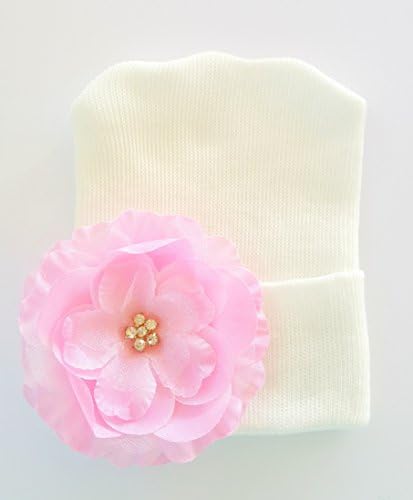MyPreciousBeanie, Newborn Girl Beanie, Newborn Girl Hat, Beautiful Pink Peony Flower Embellished with a Rhinestone