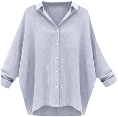 xiaokong Women's Pinstripe Plus-size Long Sleeve Autumn Blouse Shirts Black 2XL