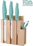 Ceramic Knives Set with Block. 6", 5 and 4 Inches White Sharp Zirconium Blades and peeler in Wood Holder. Professional Chef Utensil for Kitchen. Effortlessly Cut and Slice. Antibacterial Knife. FDA ()