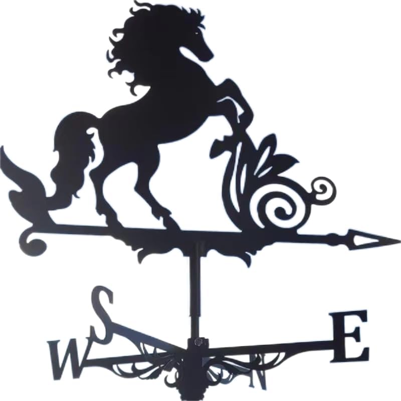 Weathervanes - Various Shapes of Stainless Steel Creative Wind Vane, Black Metal Courtyard roof Outdoor Decoration Wind Vane, Outdoor Garden roof Fence Wind Vane (Pegasus)