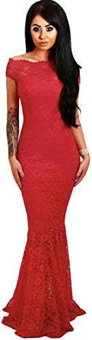 Women's Off The Shoulder Bardot Lace Fishtail Maxi Dress Evenings Weddings