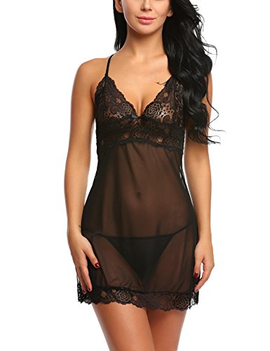 ADOME Sexy Negligee Babydoll Spitze Nachtkleid V-Ausschnitt Lingerie Nachtwäsche Dessous Unterwäsche für Damen – Bild 4