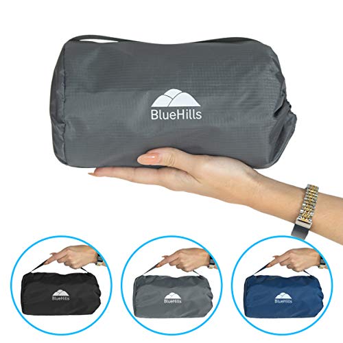 BlueHills Ultra Compact Travel Blanket Pillow in Portable Bag Case with Hand Luggage Belt & Backpack Clip Premium Cozy Soft Compact Pack Large Blanket for Airplane Flight Layover Grey - Gray C002