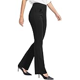 Rammus Womens High Waist Yoga Dress Pants with Pockets Stretch Work Pants for Women Bootcut Leg Slacks for Office Casual
