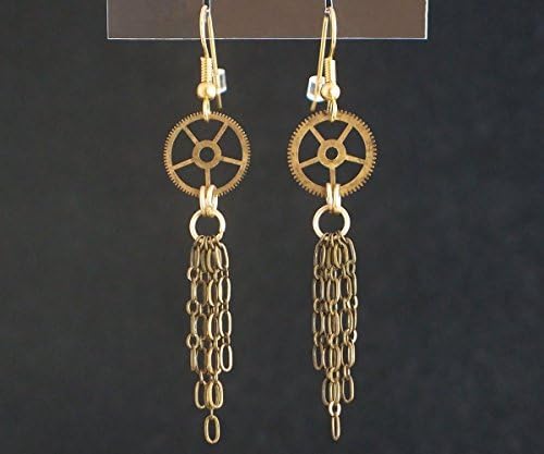 Steampunk Earrings - Watch Gears and Chain