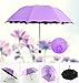 Geartist UM02 Folding Umbrella Magical Bloom Flower in Rain Water Fashion Exquisite Windproof Sunshade for Women Girl Outdoor Sports Camping Walk Travel Parasol UV Protection (Purple)